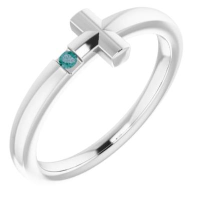 Baby/Youth 14K White 1.5 mm Round Genuine Alexandrite Youth Cross Ring