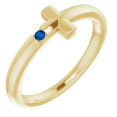 Baby/Youth 14K Yellow Gold 1.5 mm Round Genuine Blue Sapphire Youth Cross Ring