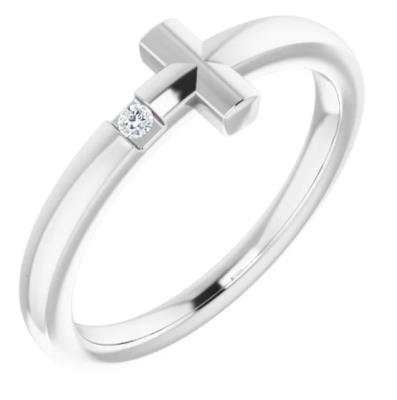 Baby/Youth Sterling Silver .015 CTW Diamond Youth Cross Ring 