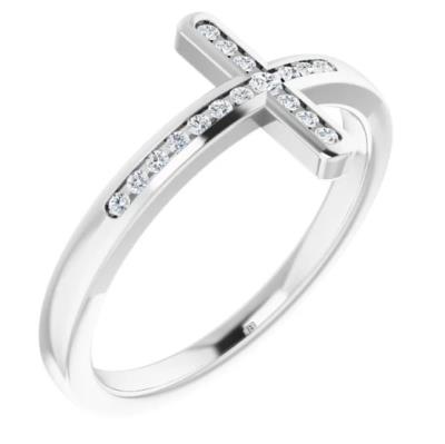 Ladies 14K White 1/10 CTW Diamond Sideways Cross Ring 