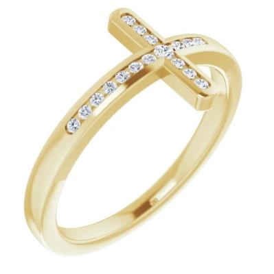 Ladies 14K Yellow Gold 1/10 CTW Diamond Sideways Cross Ring 
