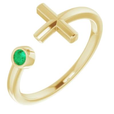 14K Yellow Gold Emerald Negative Space Cross Ring              
