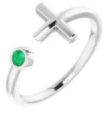 14K White Chatham® Created Emerald Negative Space Cross Ring       