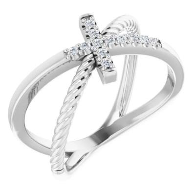 Ladies 14K White 1/10 CTW Diamond Cross Rope Ring