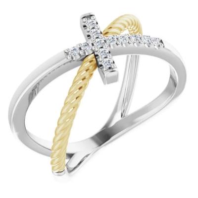 Ladies 14K White & Yellow Gold 1/10 CTW Diamond Cross Rope Ring