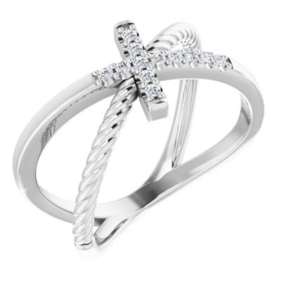 Ladies Sterling Silver 1/10 CTW Diamond Cross Rope Ring