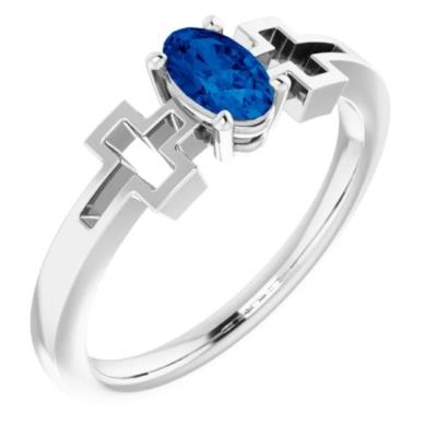 Baby/Youth 14K White Chatham® Created Blue Sapphire Solitaire Cross Youth Ring   