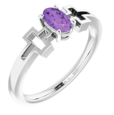 Baby/Youth 14K White Amethyst Solitaire Cross Youth Ring       