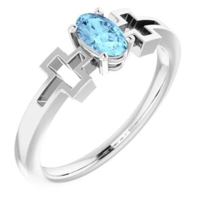 Baby/Youth 14K White Aquamarine Solitaire Cross Youth Ring        