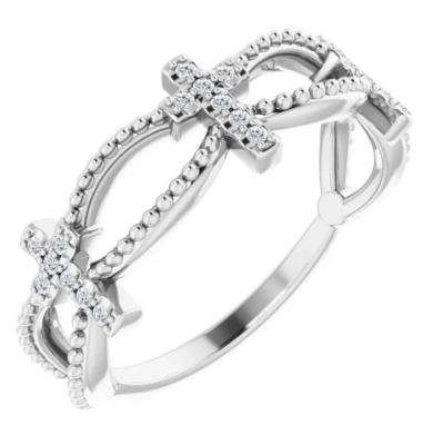 Ladies 14K White .08 CTW Diamond Stackable Cross Ring  