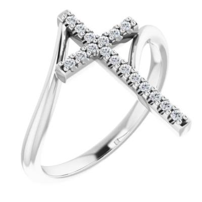 Ladies 14K White 1/8 CTW Diamond Cross Ring