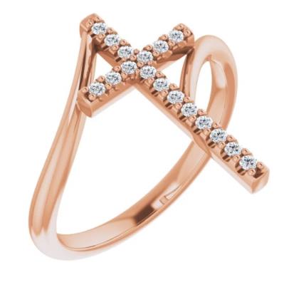 Ladies 14K Rose 1/8 CTW Diamond Cross Ring